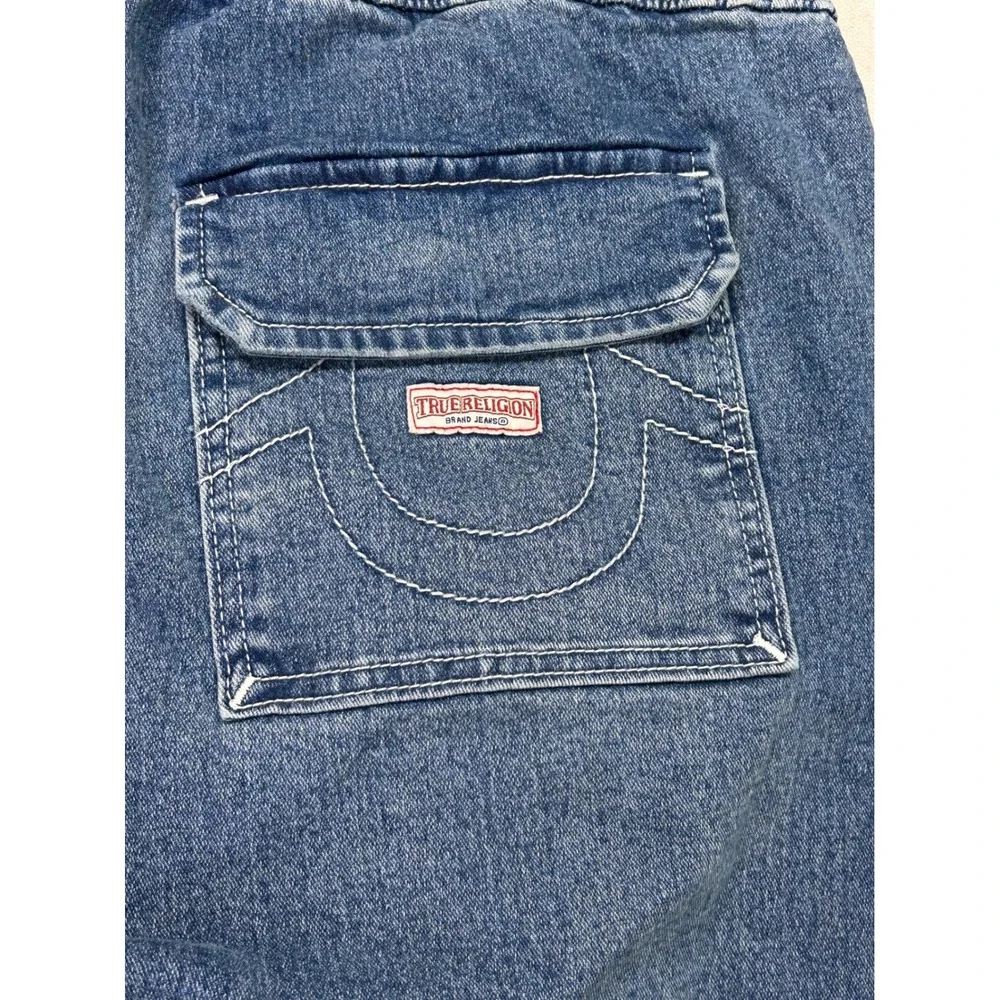 True Religion Mens 36 Vinny Ultra Baggy Carpenter Pants Blue Denim Double Knees